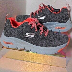 Skechers Arch Fit Comfy Wave Womens 6 Gray Pink Walking Sneakers 149414